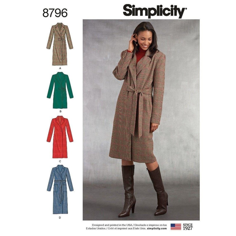 Sewing Pattern 8796 Simplicity Misses‎ Petite Coat Sz 16-24 Length Collar Varies